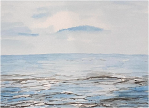 Painting of a calm sea on a sunny day