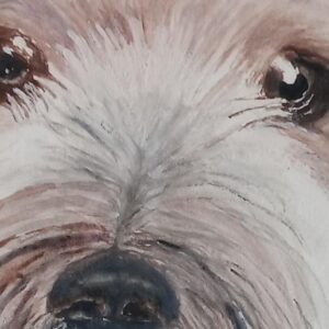 Close up painting of a white dog's face