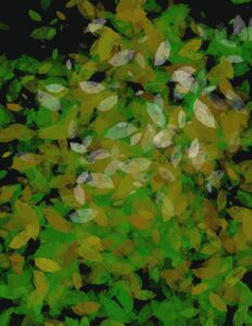 A painting of leaves in many shades of green