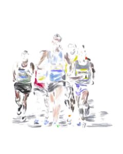 A painting of runners in a Marathon